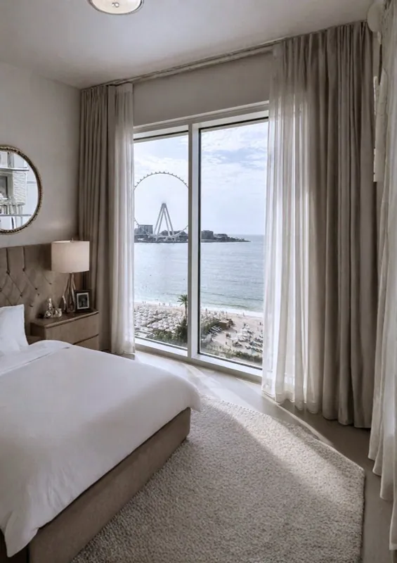 Bedroom window over JBR beach and Ain Dubai, La Vie