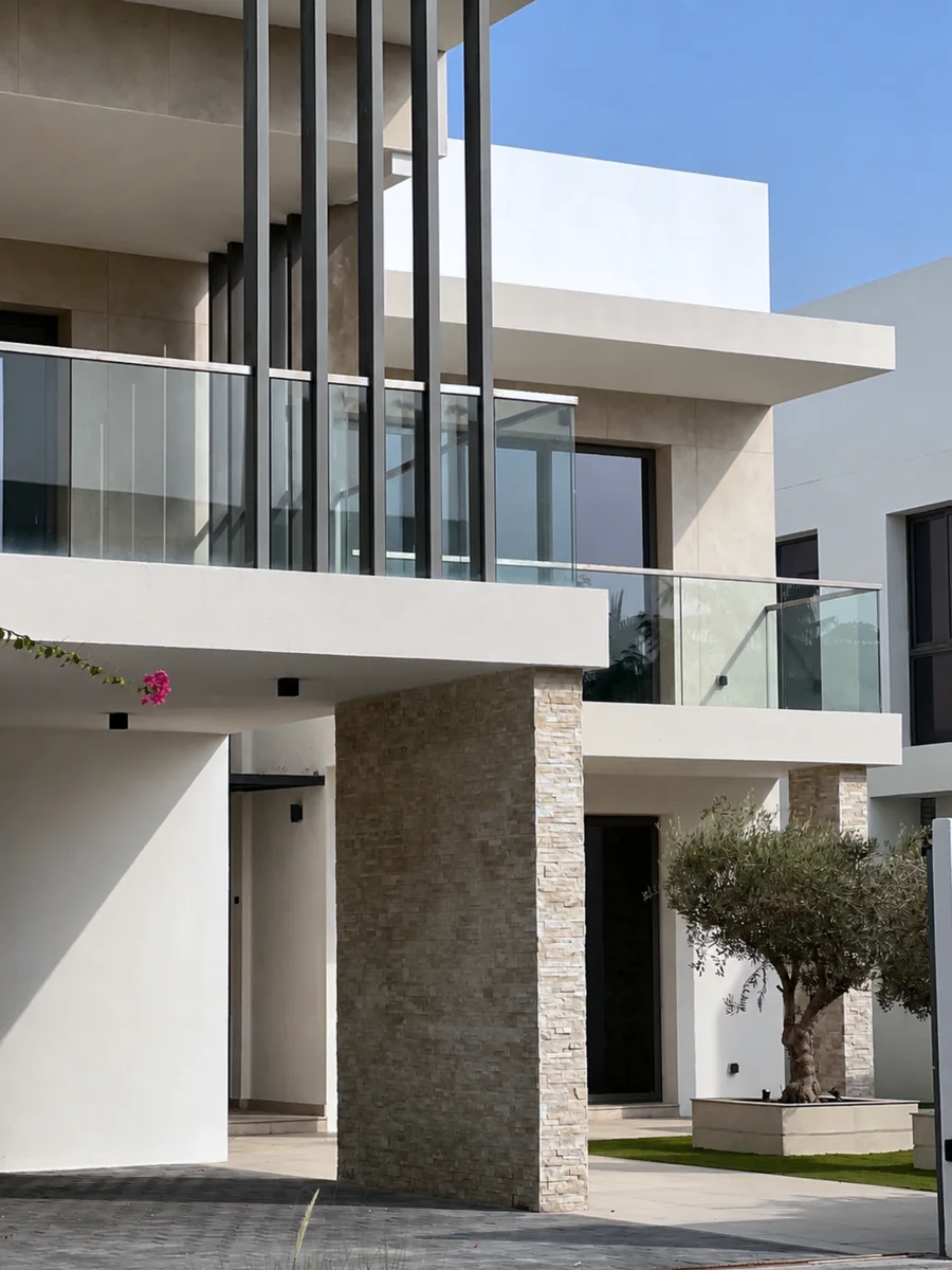 Yas Acres villa exterior with glass balustrade balcony, Yas Island, Abu Dhabi